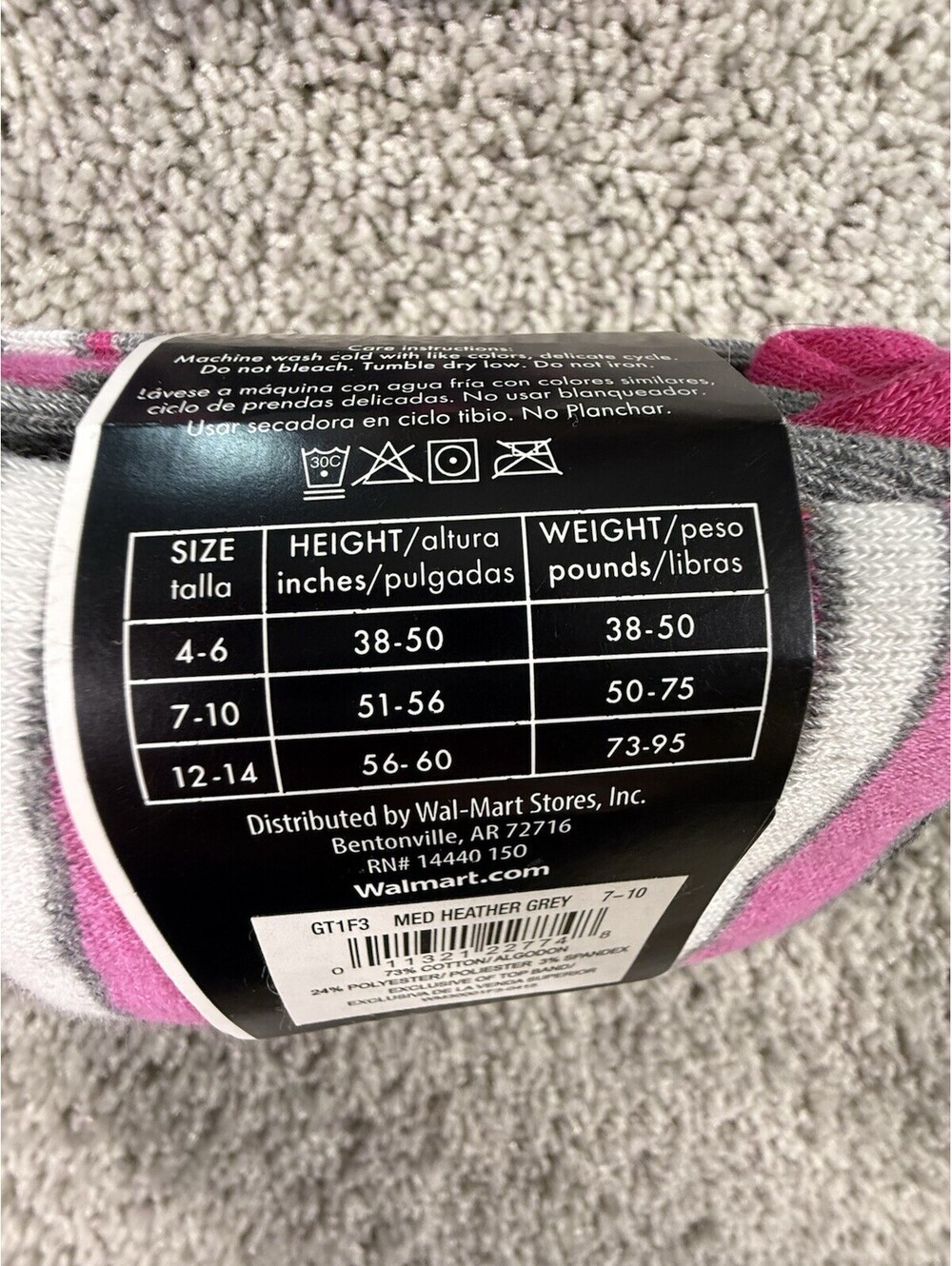 2 Pairs George Pink Grey White Striped Heavyweight Tights Girl’s Size 7-10 - Picture 3 of 4
